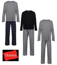 HERREN PYJAMA HANES STRICK TOP FLANELLHOSE PJ SET S-XXL LOUNGE SCHLAF NACHTKLEIDUNG