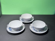 3 Stück Suppentassen mit Untere Seltmann Weiden Doris Bayerisch Blau