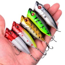 5 Stück Topwater Popper Angelköder 3D Augen Hartköder Künstliche Wobbler
