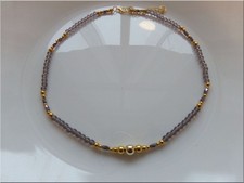 Neu zartes Collier Metall Glas Quarz Handarbeit Handmade Unikat