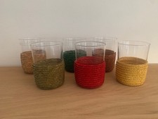 6 Teegläser mit Basthalterung Jenaer Glas Schott Mainz  70er