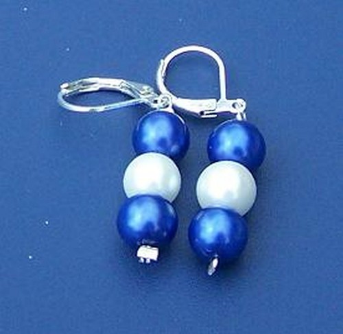 Blau weiss perlen ohrhänger - weiss,