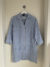 FRANCO CALLEGARI Damen Leinen Long Bluse 38 Blau Weiß Gestreift 100% Leinen