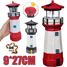 Solar LED Leuchtturm Leuchtfeuer 360° Drehung Rot/Blau Garten Deko Lampe