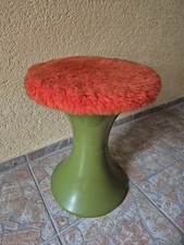 Retro Tulpen Hocker 70er  Stylisch Orange Grün Kunststoff Fell
