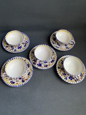 5 x Kaffeetassen & Untertassen Italienische Majolika Deruta Blauer Hahn ø 9,5 cm
