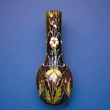 L0652 Jugendstil Glas Vase, petrolfarben, Emaille Malerei, Böhmen um1900, H=18cm