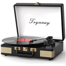 Plattenspieler Vinyl Bluetooth Lautsprecher Koffer 3-Gang Schwarz Retro