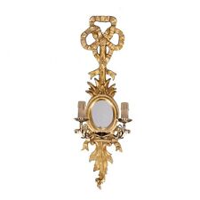 Wandleuchte Barock Holz Blatt Gold Mit Zwei Lichtern Und Spiegel