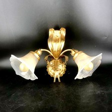 Wandlampe Hollywood Regency Florentiner 50er Wand Leuchte Gold Metall Glasschirm