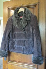Jacke Derhy echt Leder Velours Kragen Fake-Fur braun grau geflochten S 38 Paris!