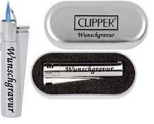 Clipper Metall Feuerzeug Jet Flame Silver mit Gravur Metallbox Wunschgravur 