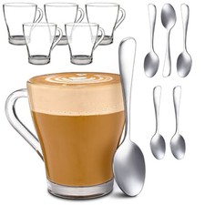 6 Cappuccino Gläser mit 6 Löffel Tee Eiskaffee Glas Kaffee Tasse 250ml Set