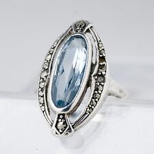 Silber Ring 835 Blauer Stein Größe 56 (17,8 mm Ø) 4,6 g
