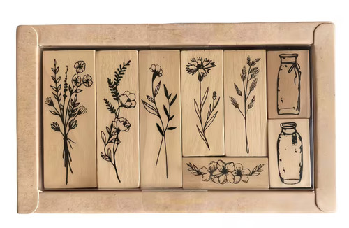 Holzstempel set blumen vase - holzstempel,