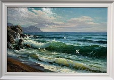 Bucht Wellen Berge Ölgemälde