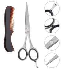 Bart- und Schnurrbart Haarschneideschere + Friseurschere, Bartkamm 14 cm