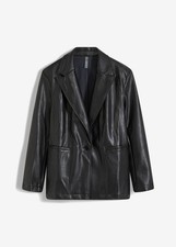 Neu Lässiger Blazer aus Lederimitat Oversize-Schnitt Gr. 38 Schwarz Damenblazer