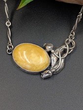 Bernstein Kette Anhänger 925 Butterscotch Collier Rosen Silber Schmuck alt 