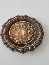 Kupfer Wandteller Zierteller Tablett Kupferteller handbemalt Blumenmuster vintag