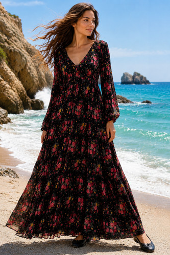 Damen maxi kleid langarm - maxi,