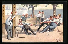 Künstler-AK Arthur Thiele: Turner beim Tauziehen 1929 