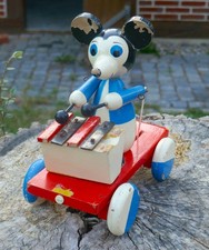 Holzspielzeug alt, 60er Jahre, Mickey Mouse blau, Nachziehtier, Simba Dickie