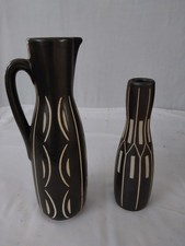 2  50er jahre Keramik Vasen Ritzdekor Piesche und Reif unbeschädigt