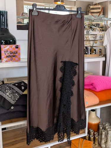 Rock satin mit spitze - mit, coffee