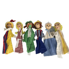 Vintage Handpuppen - 6 Stück -  Kasperle Theater - mit Holzkopf - 60er Jahre DDR