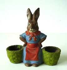 Antike Osterhasen Dame Eierhalter Pappmache vor 1945