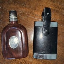 2 x Vintage Flachmänner in Leder Aigner