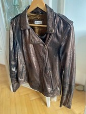 Brandalism Lederjacke gold bronze 38 Bikerstil Kragen Schulterklappen