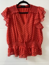 Bluse Rüschen Rot Weiß