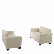 Couch-Garnitur Sofa-Garnitur 2x 2er Sofa Lyon Kunstleder ~ creme