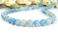 Wunderschöne Kette aus Aquamarin in Kugelform Ø-10 mm 925er Silber Verschluss