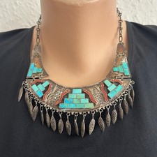 Collier mit Türkisen und Korallen - wohl Navajo - Indianerschmuck - Vintage