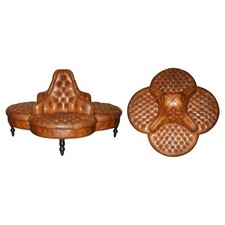 HERITAGE BRAUN LEDER VIERSITZER CHESTERFIELD UMBAU TETE A TETE SOFA SITZ