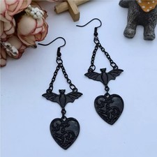 Gothic Punk Bat Wings Herz Vampir Fledermaus Ohrring Paar Farbe Schwarz