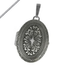 Medaillon Antik Silber Amulett geschwärzt Kette Gravur Sternzeichen Kyrillisch