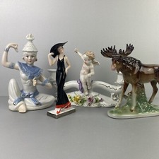 Konvolut Porzellan-Figuren ua. Engel Kerzenhalter, Art déco Dame, Tempeltänzerin