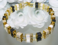 Halskette Würfel Cube Lava Strass schwarz beige weiß sand gold 304d