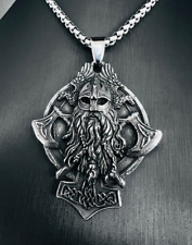 Wikinger Krieger Anhänger Edelstahl Halskette Thors Hammer Axt Raben Knoten 291B