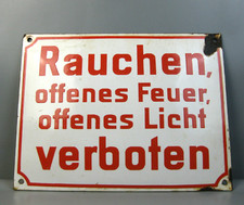altes Emailschild " Rauchen offenes Feuer offenes Licht verboten " 33x25cm