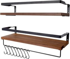 Uten Wandregale, Zwei Wandregale aus Holz, 42 cm lang, mit Handtuchhalter und 6 