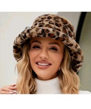Plüsch Fischerhut Leopard Damen Frauen