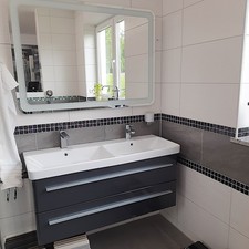 Lanzet K8 Badmöbel 120 cm Grafit, Doppel Waschtisch, LED-Spiegel