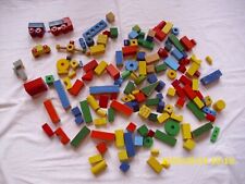 alte Holzbausteine Konvolut farbig Holz-Spielzeug, LKW Auto Würfel Rad vintage