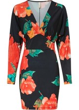 Kleid mit tiefem Ausschnitt Gr 40/42 Schwarz/Rot/Grün Damen Party-Dress Neu*