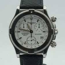 PHILIP WATCH SEAHORSE QUARZ CHRONO HERREN UHR STAHL VINTAGE MIT LEDER BAND 39MM